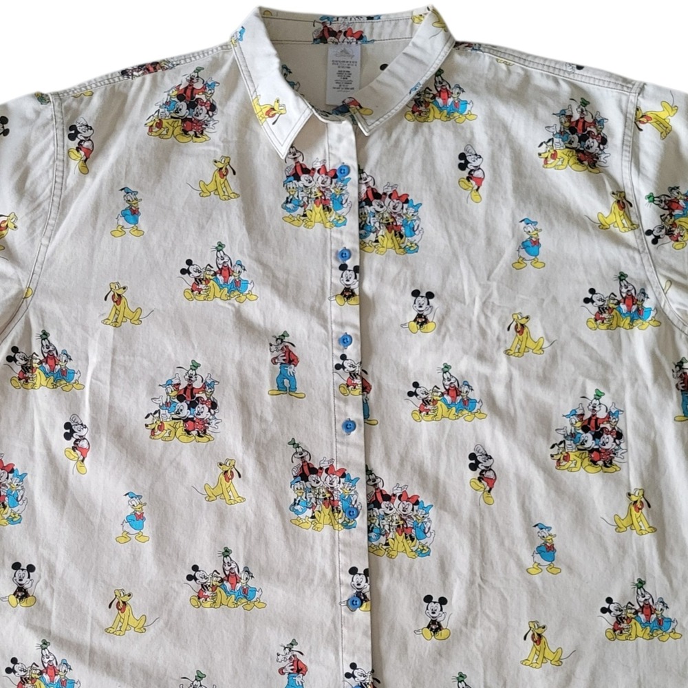 Disney Parks Mickey & Friends Print XL Long Sleeve Heavy Cotton Button Up